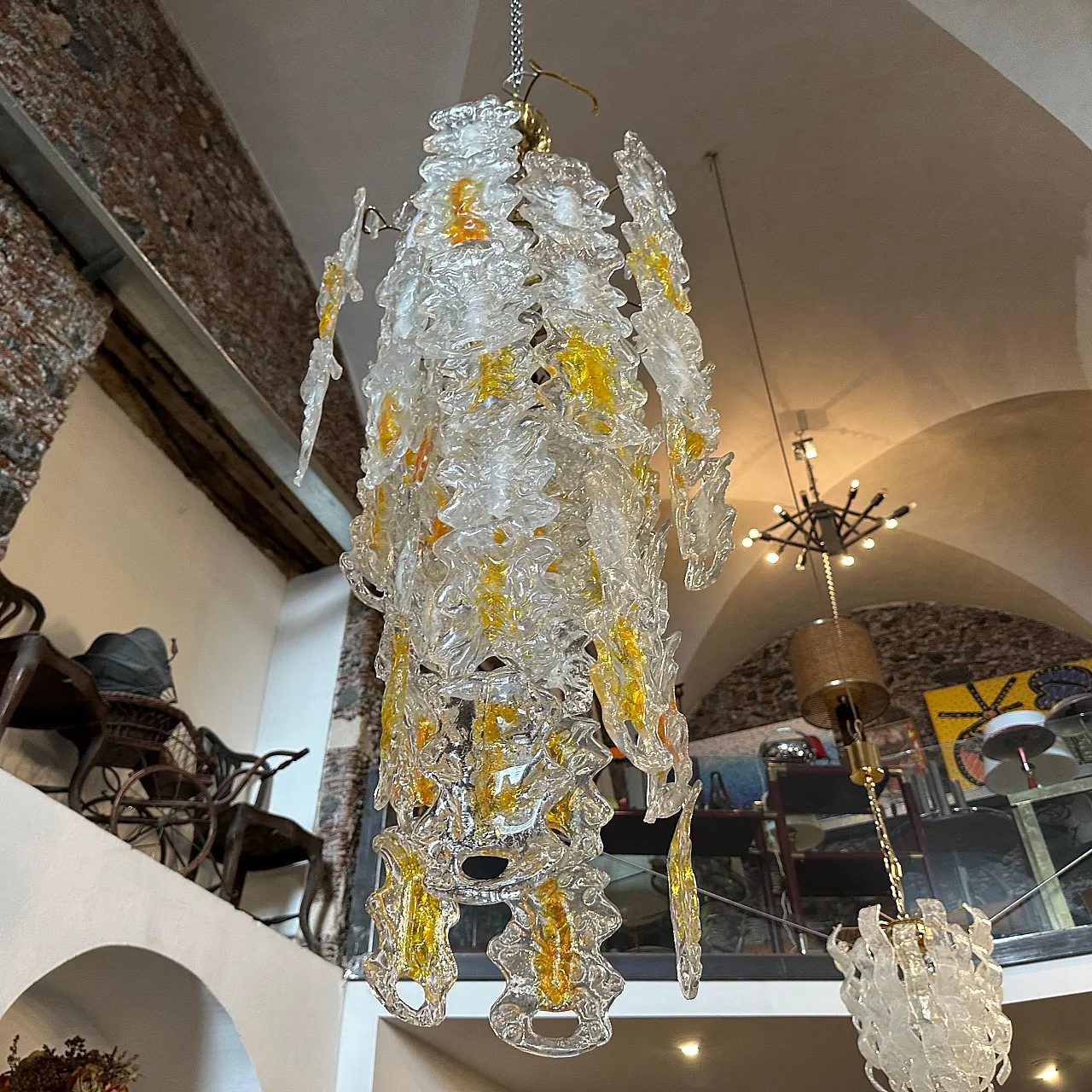 White and amber Murano glass chandelier by Mazzega, 1970s 8