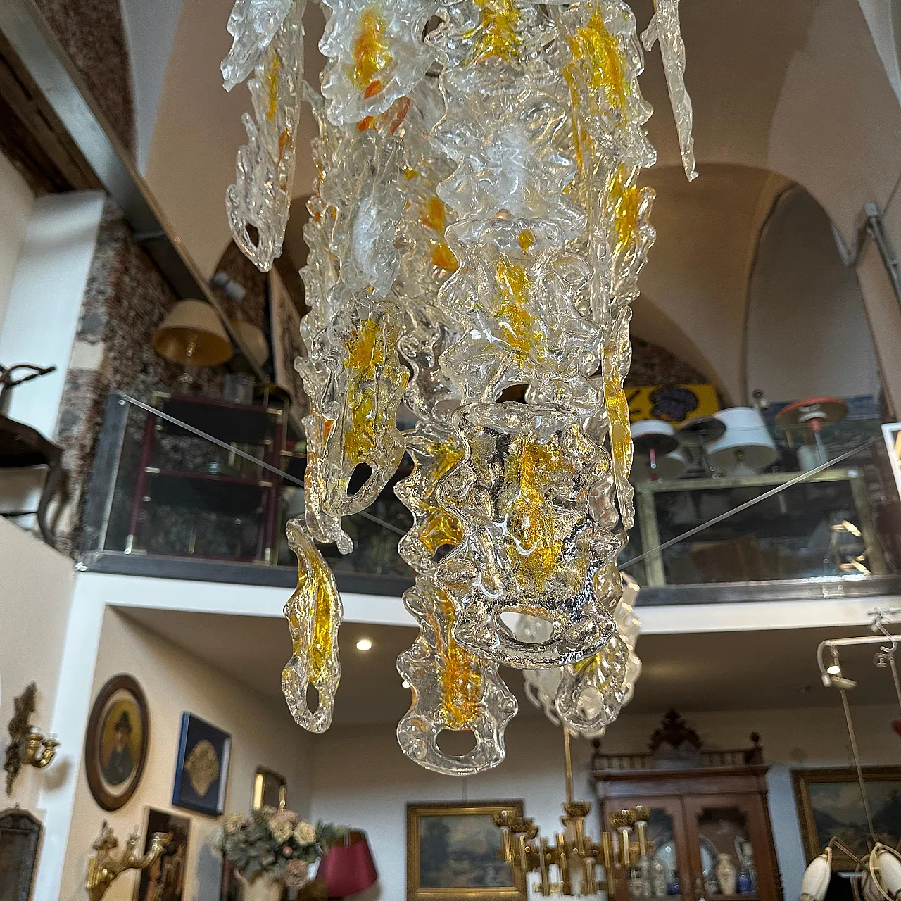 White and amber Murano glass chandelier by Mazzega, 1970s 9