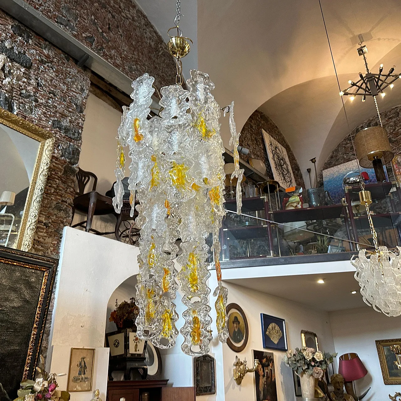 White and amber Murano glass chandelier by Mazzega, 1970s 10