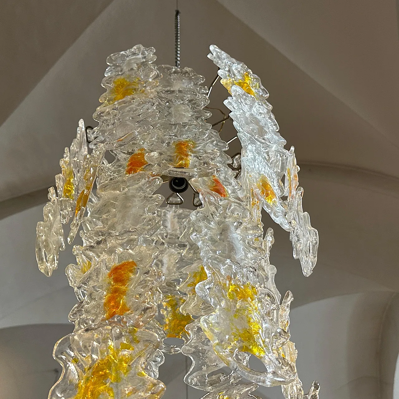 White and amber Murano glass chandelier by Mazzega, 1970s 11