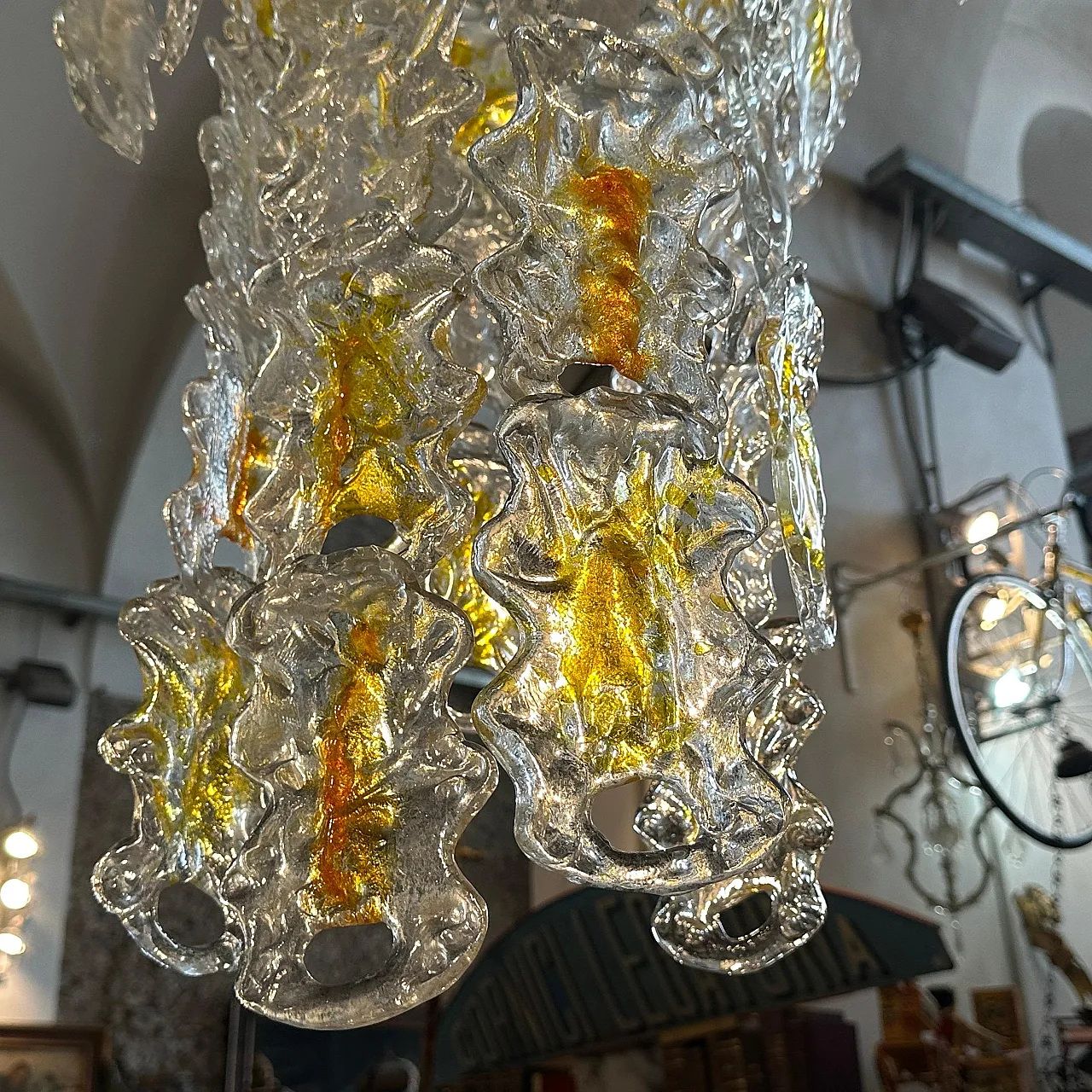 White and amber Murano glass chandelier by Mazzega, 1970s 12