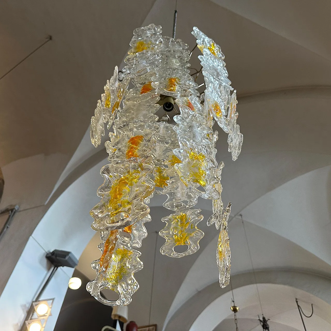 White and amber Murano glass chandelier by Mazzega, 1970s 14