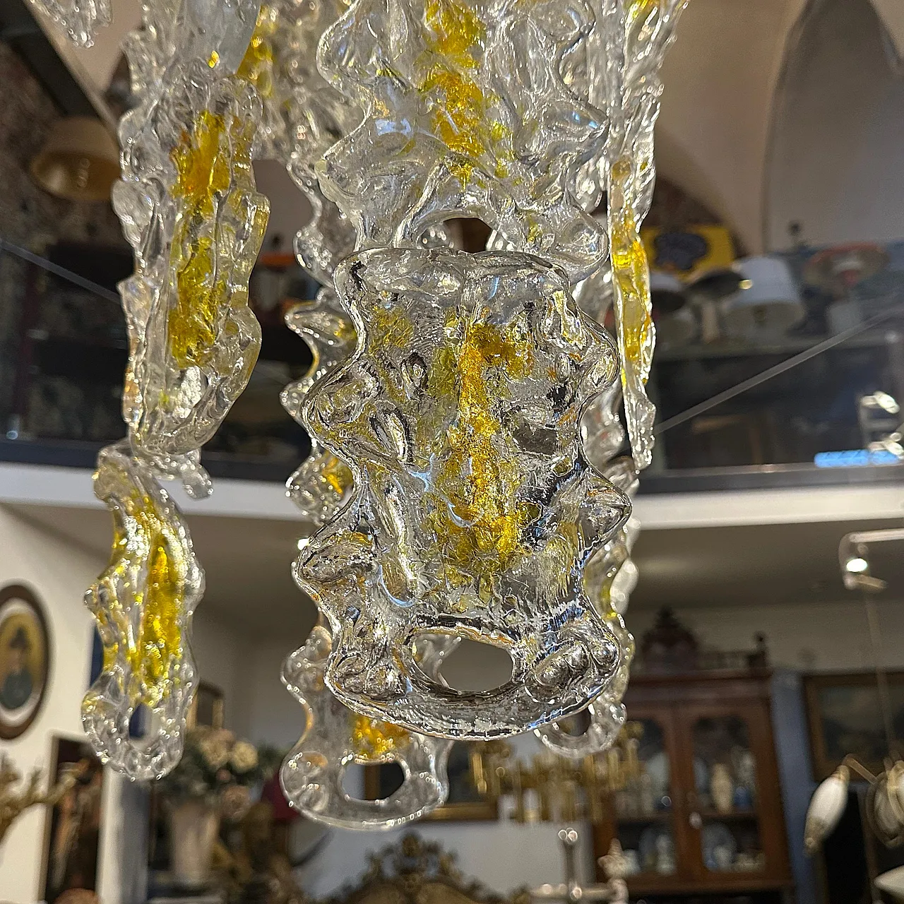 White and amber Murano glass chandelier by Mazzega, 1970s 15