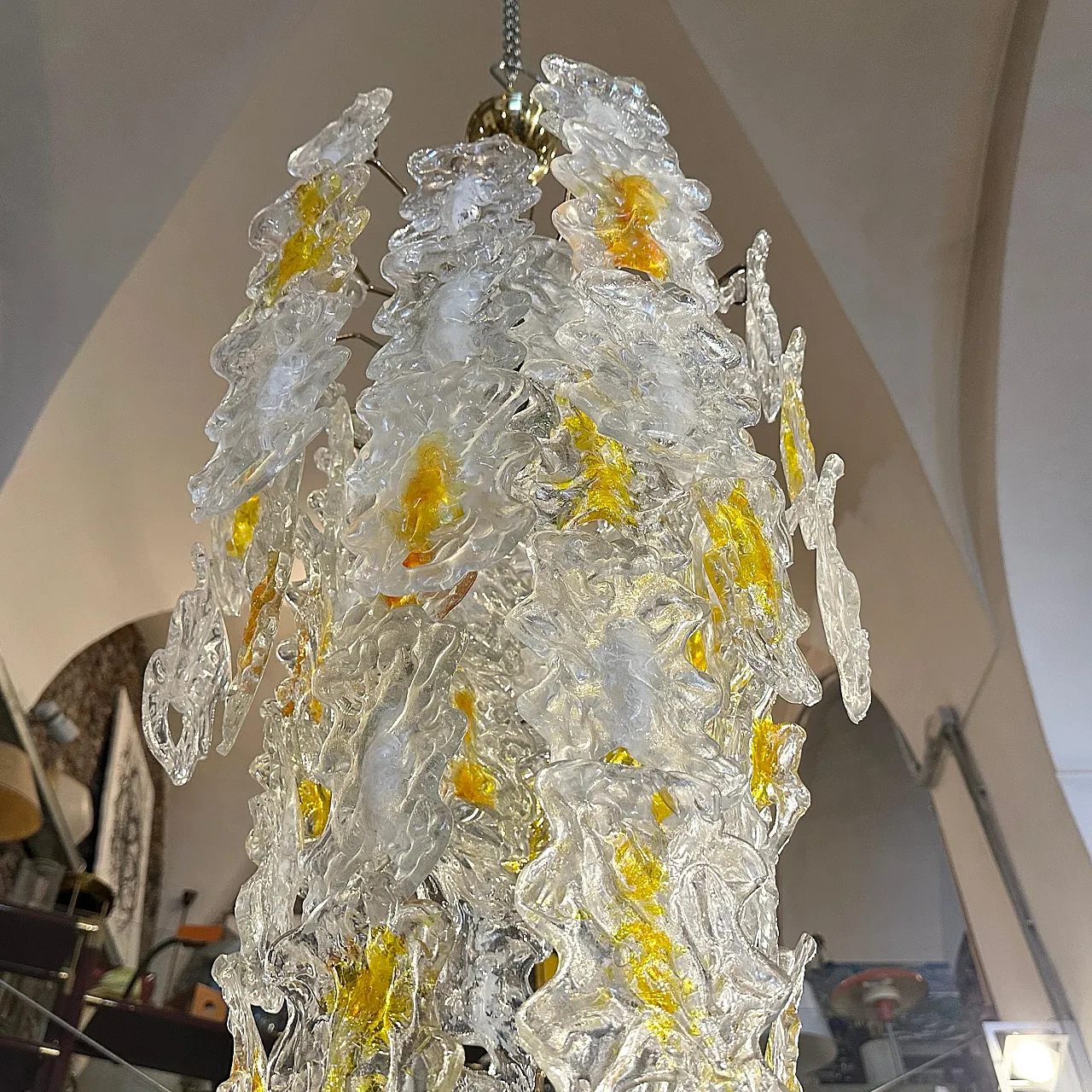 White and amber Murano glass chandelier by Mazzega, 1970s 16