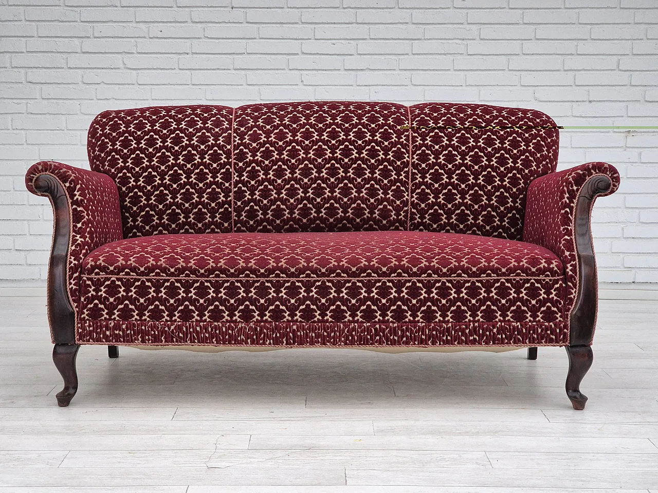 Danish 3 seater sofa velour, 1950s 1