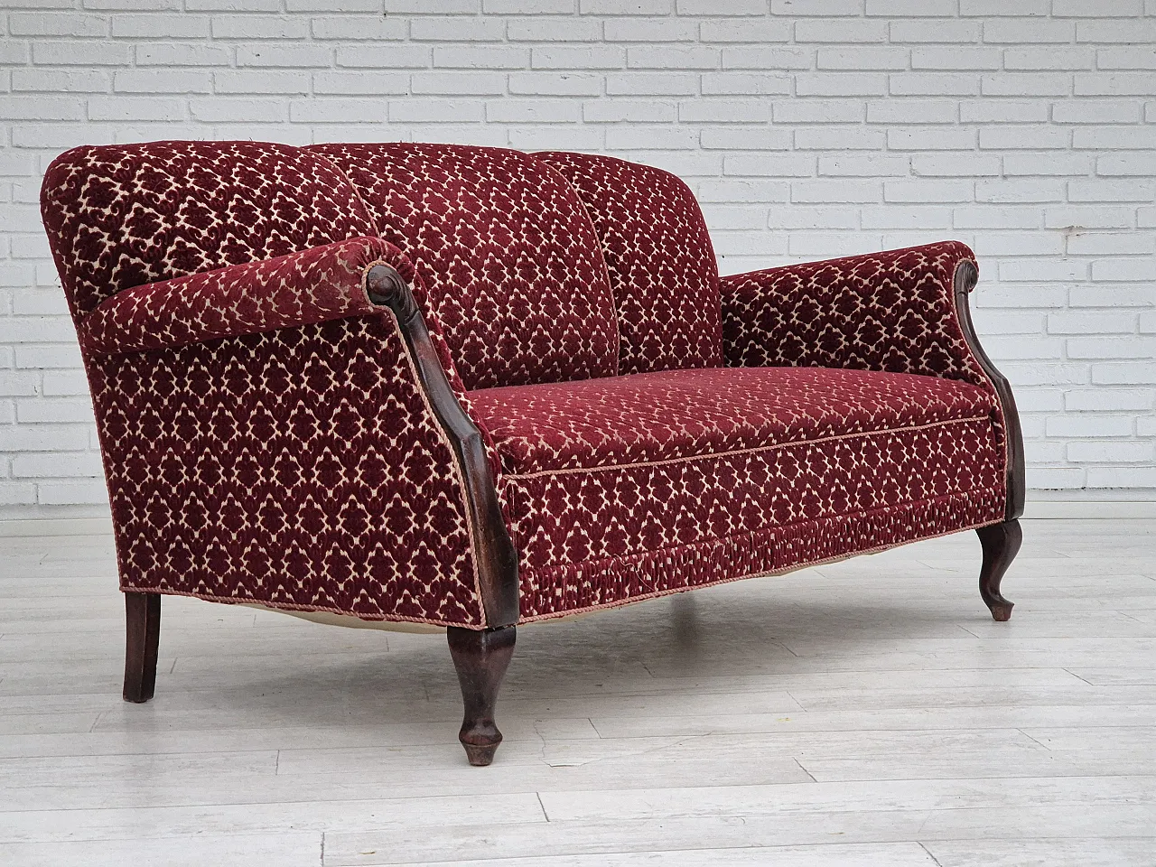 Danish 3 seater sofa velour, 1950s 3