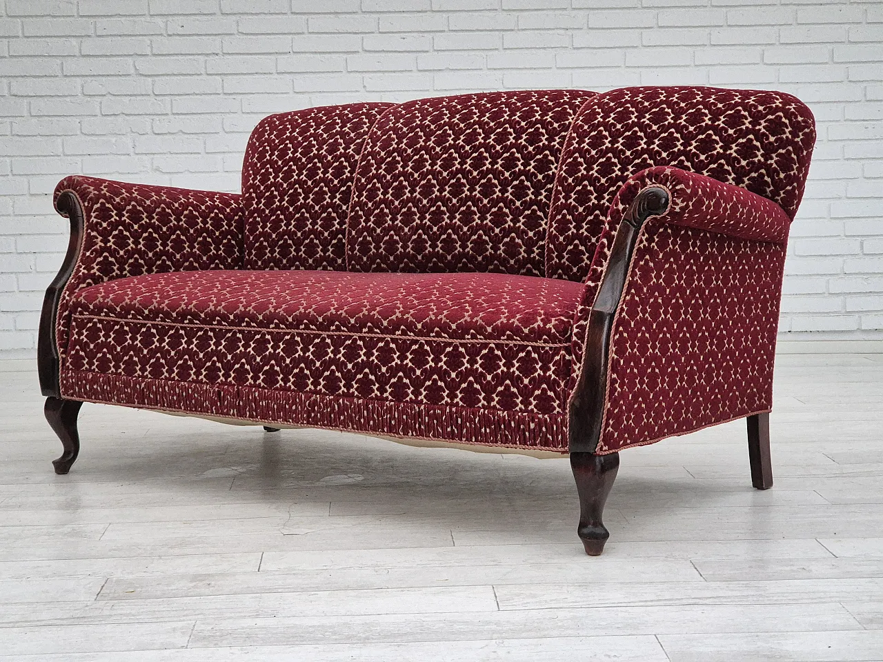 Danish 3 seater sofa velour, 1950s 11