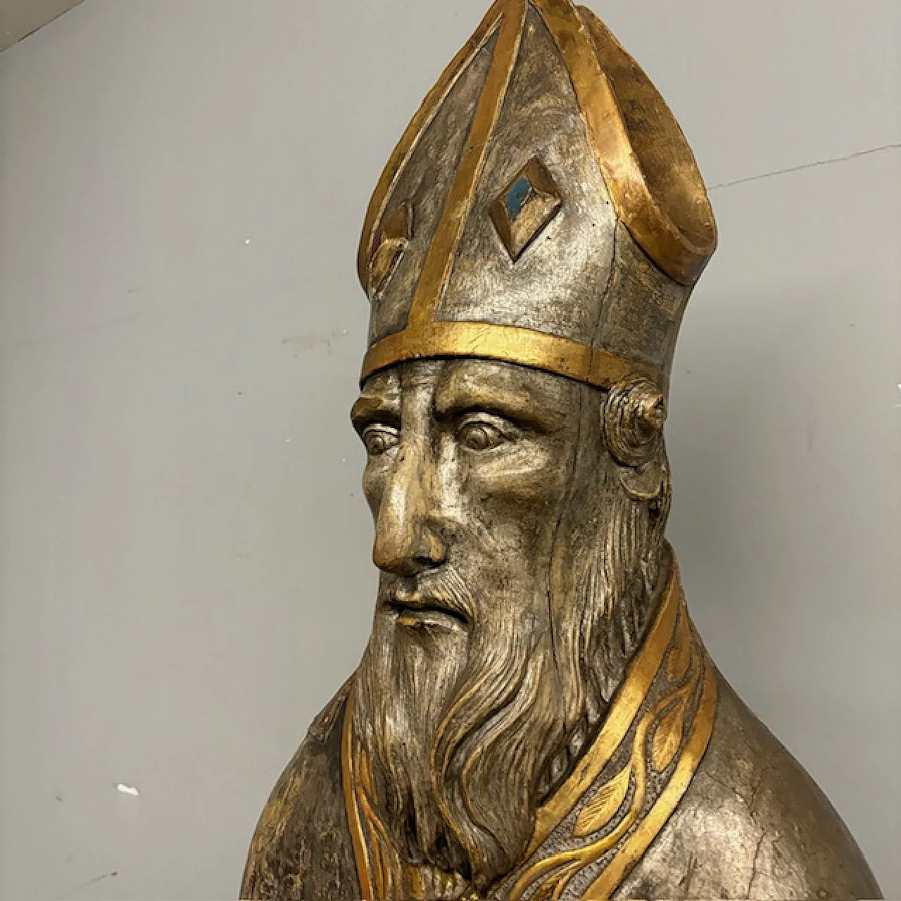 Grande busto scultura San Nicola argento e doratura a mecca,  '600 2