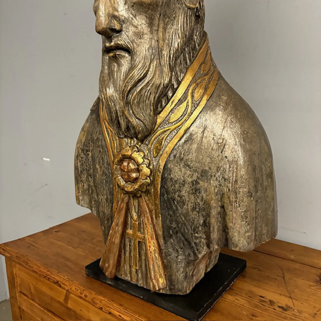 Grande busto scultura San Nicola argento e doratura a mecca,  '600 3