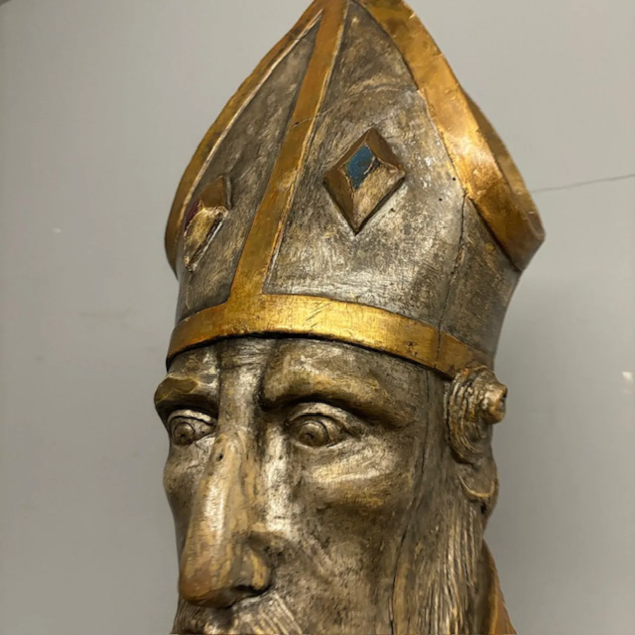 Grande busto scultura San Nicola argento e doratura a mecca,  '600 9