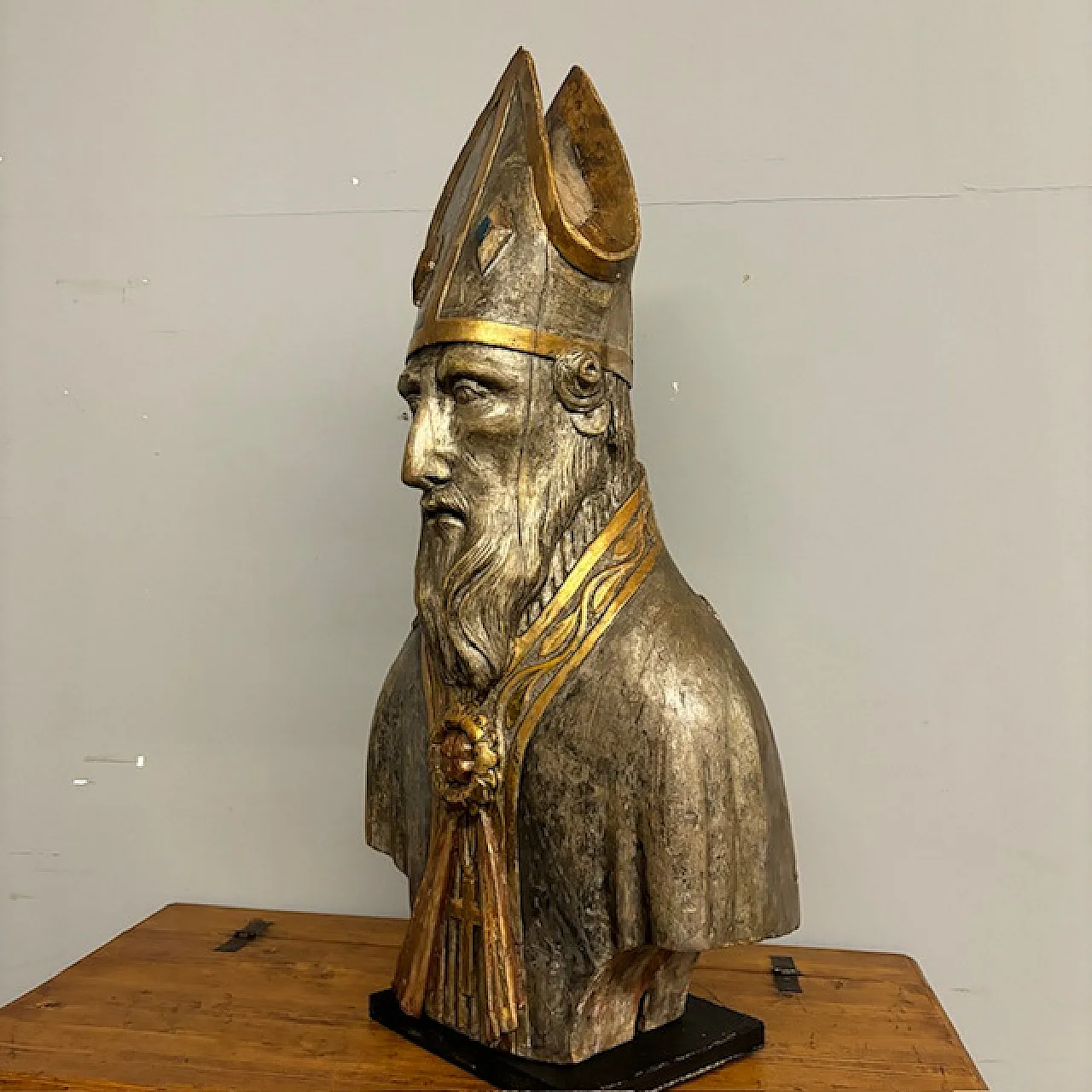 Grande busto scultura San Nicola argento e doratura a mecca,  '600 19