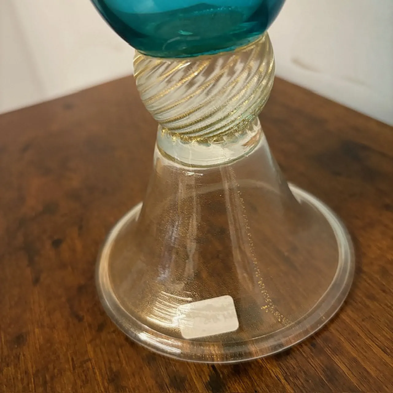 Turquoise and gold Murano glass vase. engraved signed Murrina, '900 5