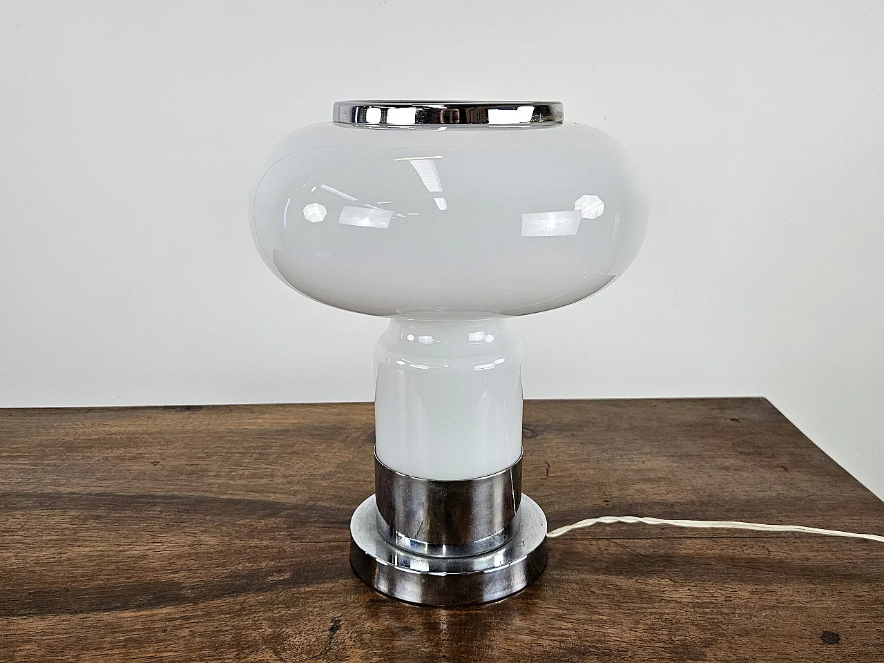 Table lamp in glass and metal, 70s 1