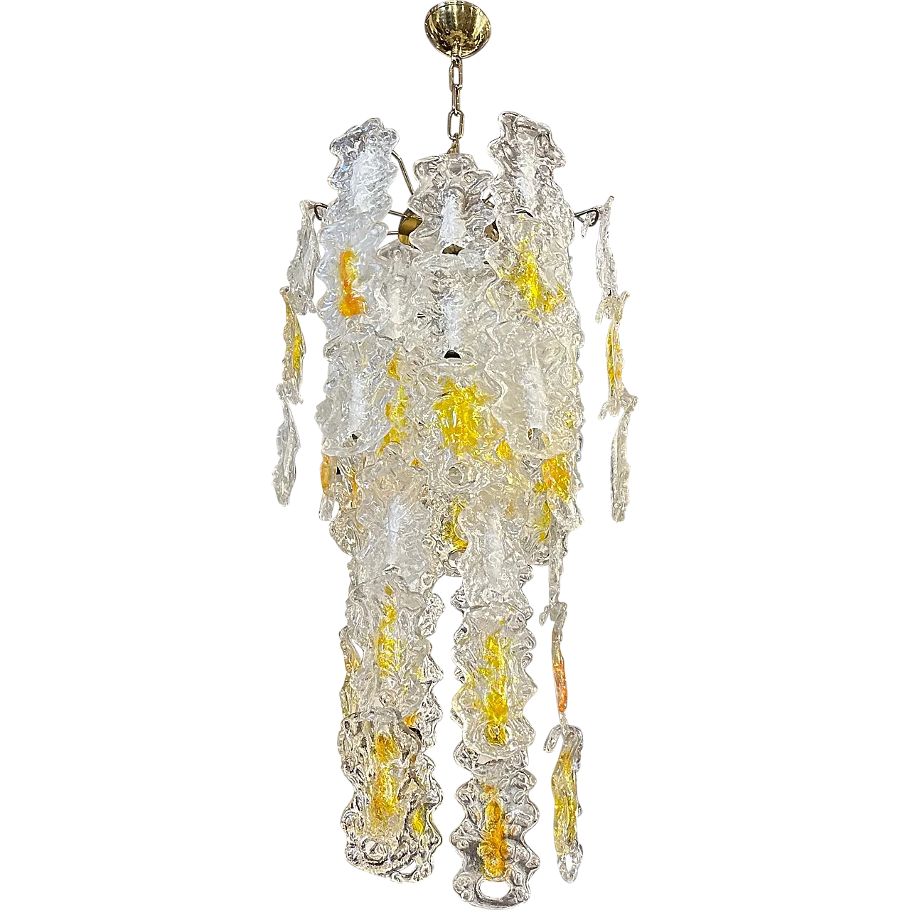 White and amber Murano glass chandelier by Mazzega, 1970s 18