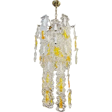 White and amber Murano glass chandelier by Mazzega, 1970s