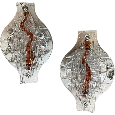 Pair of Murano glass wall sconces by Mazzega, 1970s