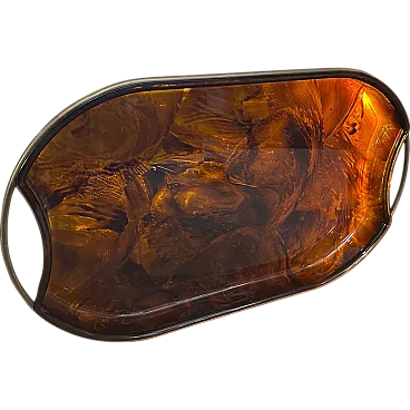 Brass and lucite faux tortoiseshell bar tray by Guzzini, 1970s