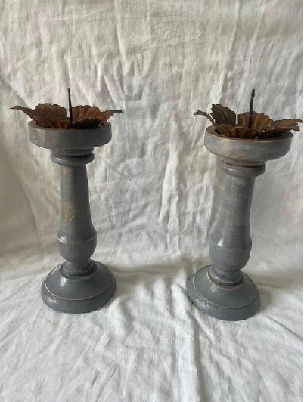 Pair of hand-made lacquered wooden candelabra, 1950s 1