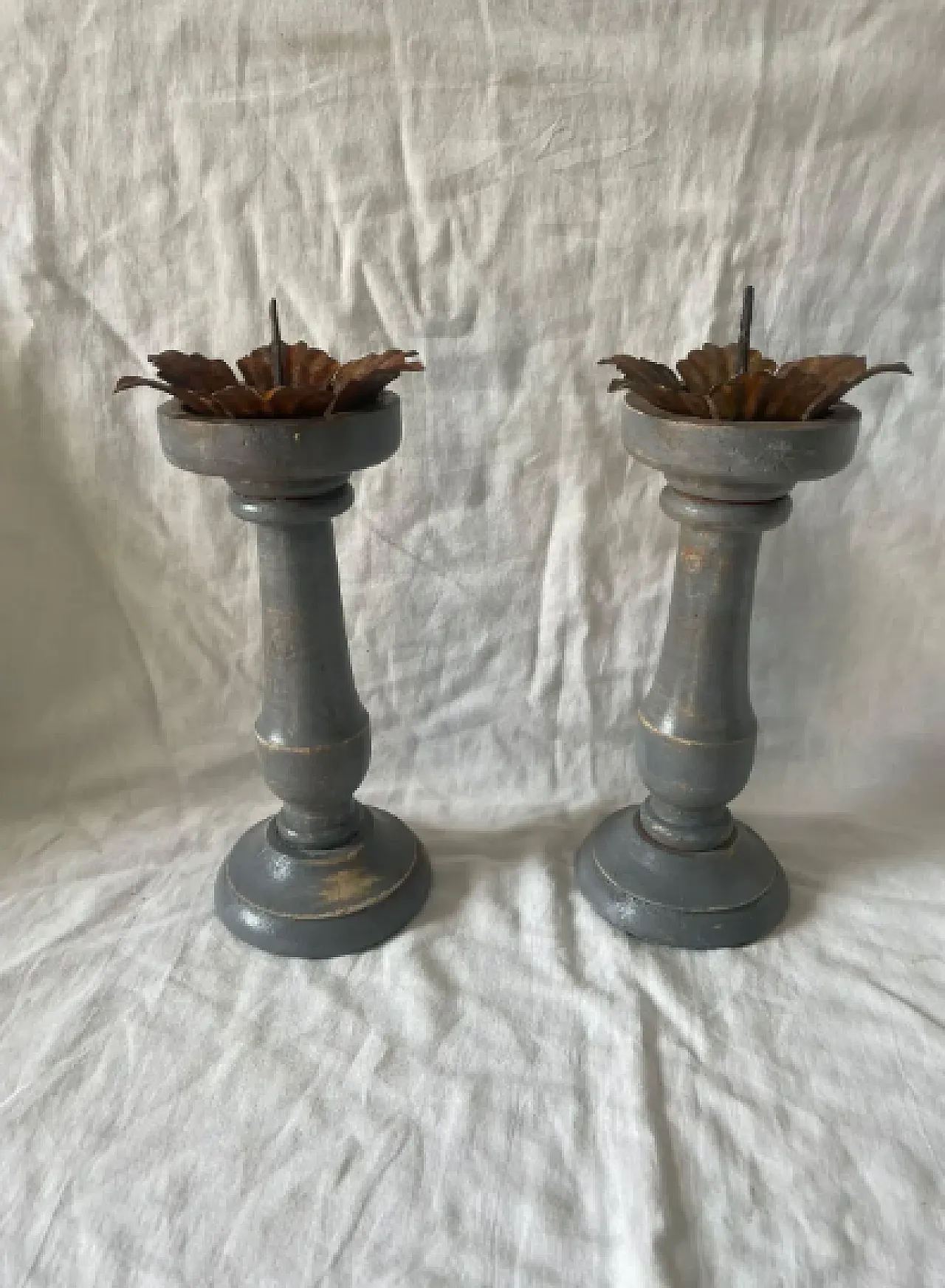 Pair of hand-made lacquered wooden candelabra, 1950s 2