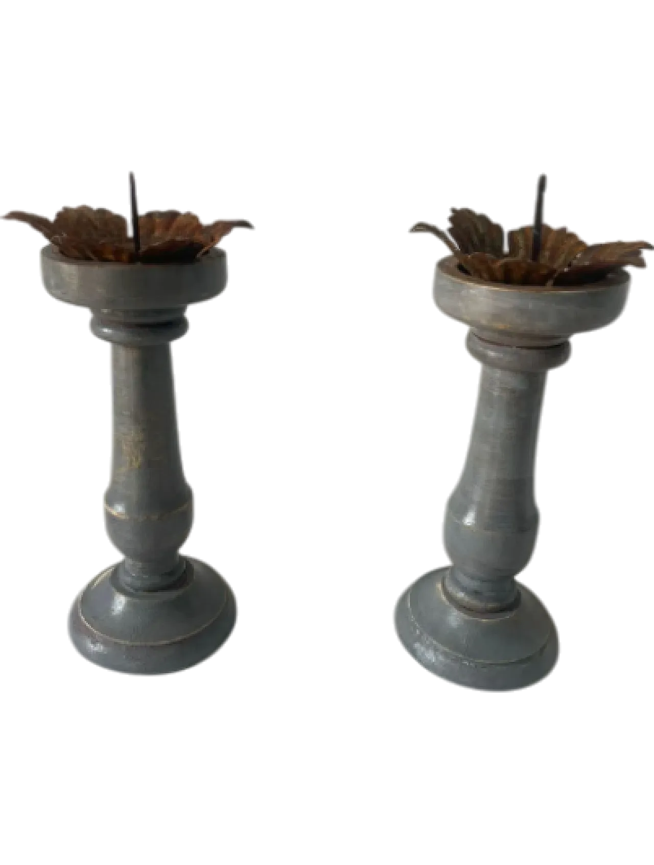 Pair of hand-made lacquered wooden candelabra, 1950s 10