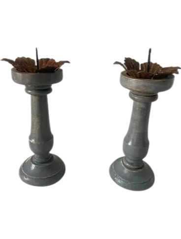 Pair of hand-made lacquered wooden candelabra, 1950s