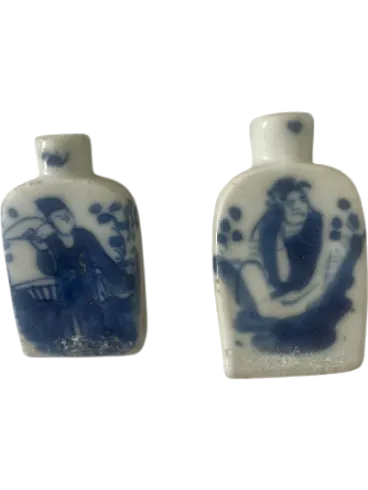 Pair of blue and white porcelain Chinese bottles, 19th century