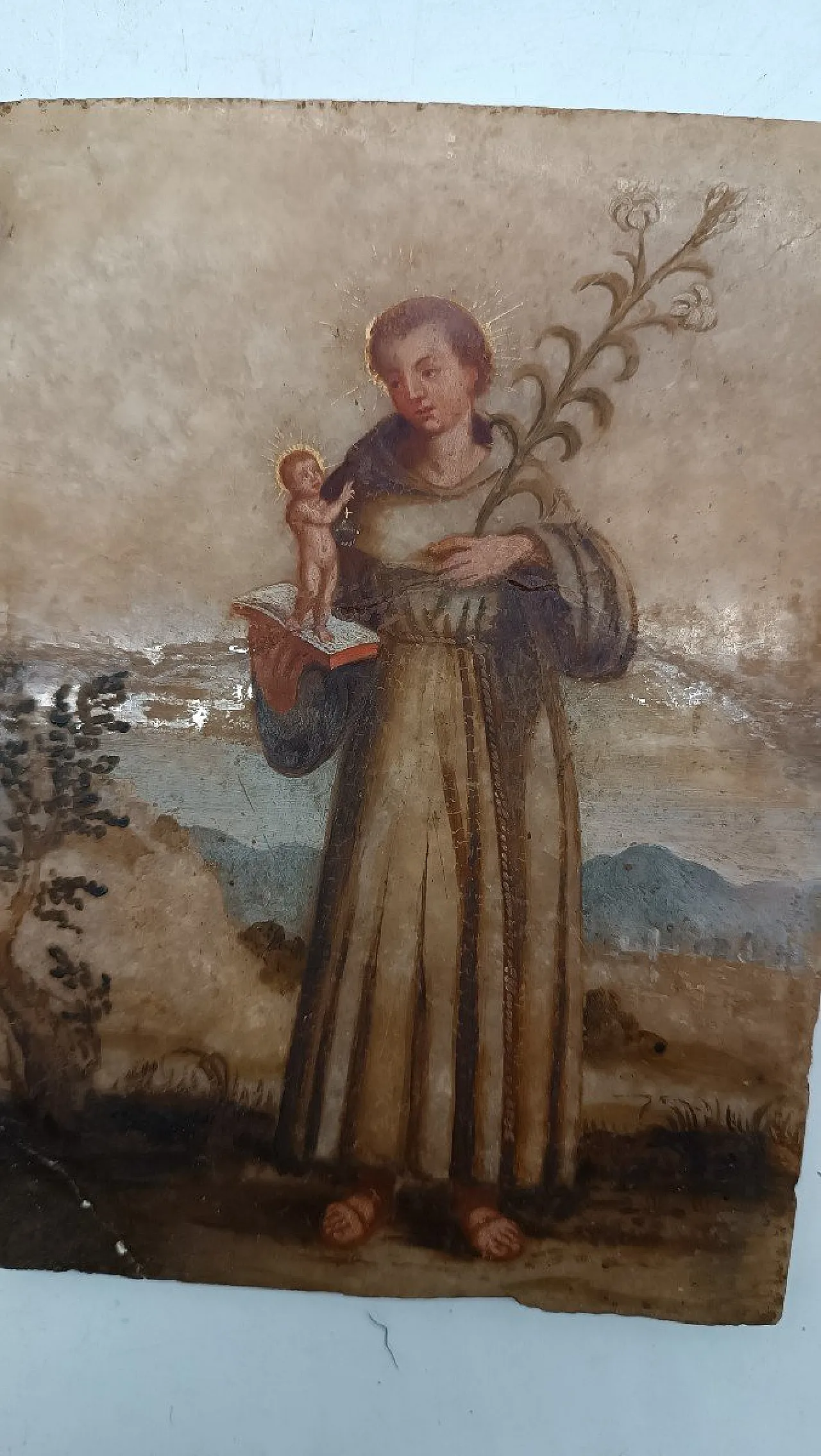 St. Anthony of Padua, painting on alabaster, 18th century 3