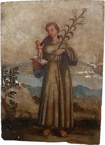 St. Anthony of Padua, painting on alabaster, 18th century