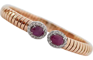 Gold tubogas bracelet with rubies and diamonds, 1970s