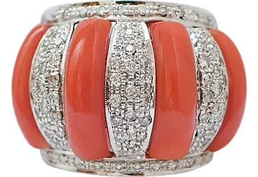 Ring with coral, diamonds, rose gold and white gold, 1950s