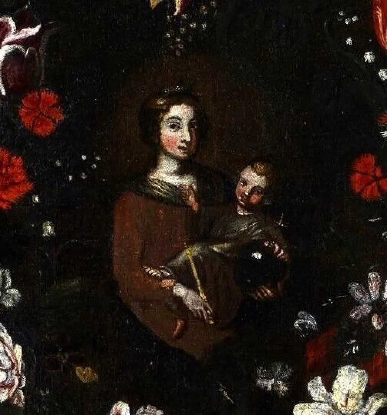 Madonna and Child on Flower Garland, oil on canvas, 17th century 8