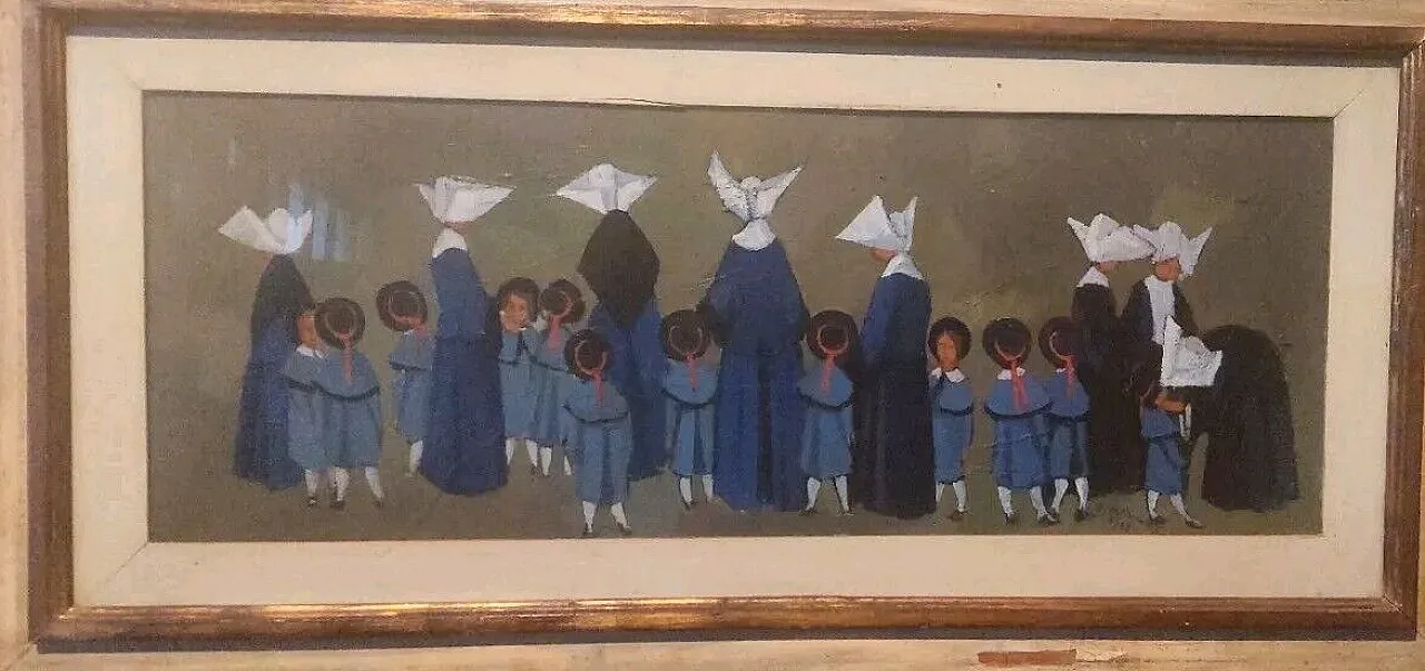 Monachine e Bimbe by Rodolfo Marma, oil on canvas, 1960s 3