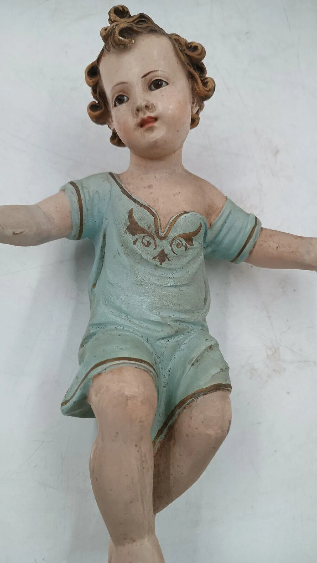 Bambinello, statua da presepe in gesso con occhi in vetro, primo '900 4