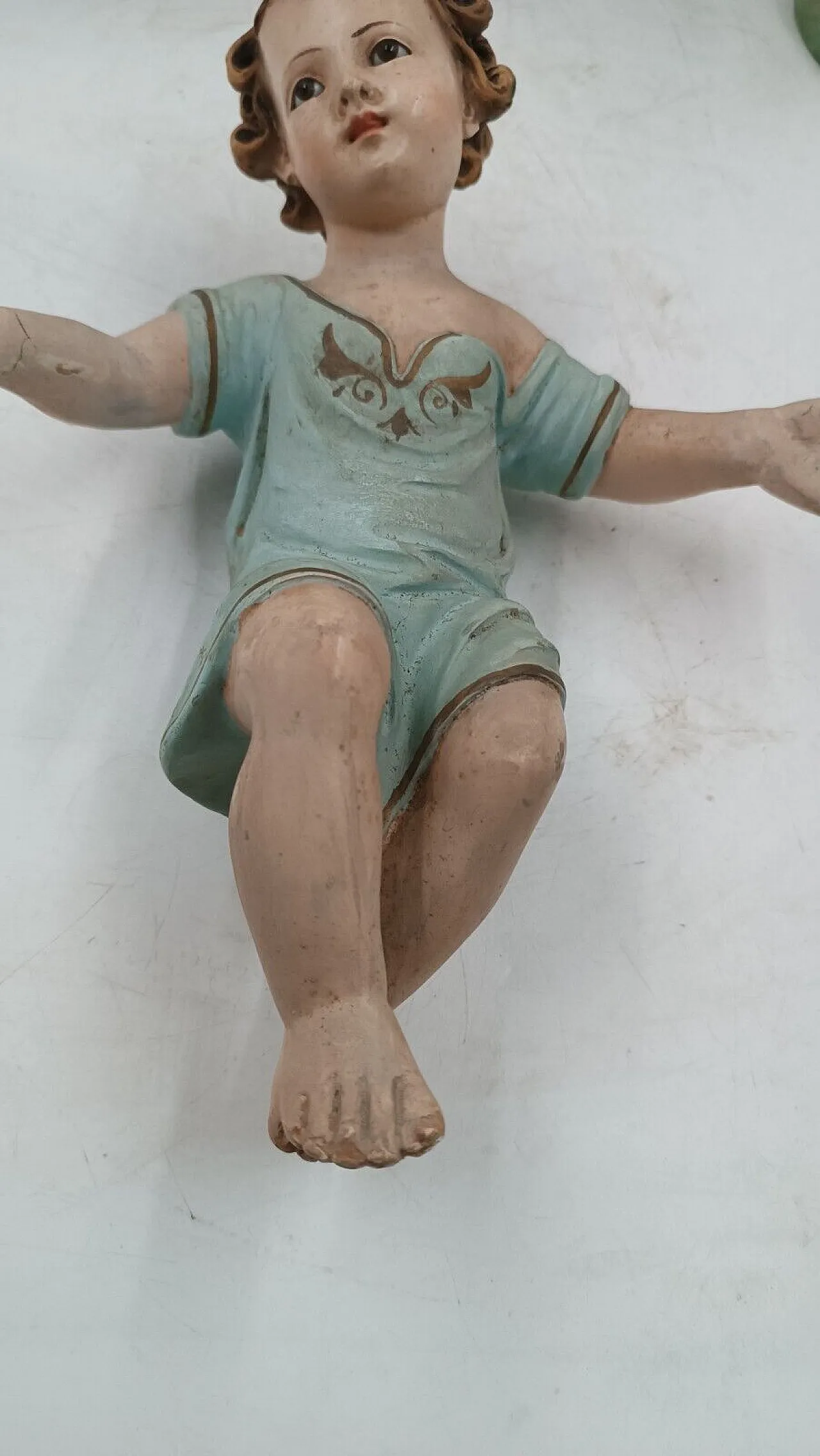 Bambinello, statua da presepe in gesso con occhi in vetro, primo '900 5