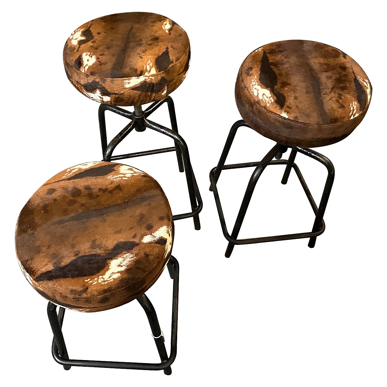 3 Adjustable iron and fabric footstools, 1950s 1