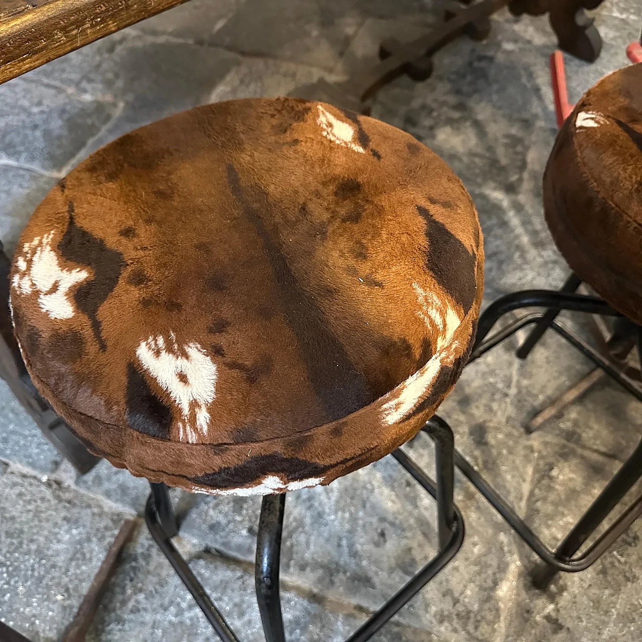 3 Adjustable iron and fabric footstools, 1950s 5