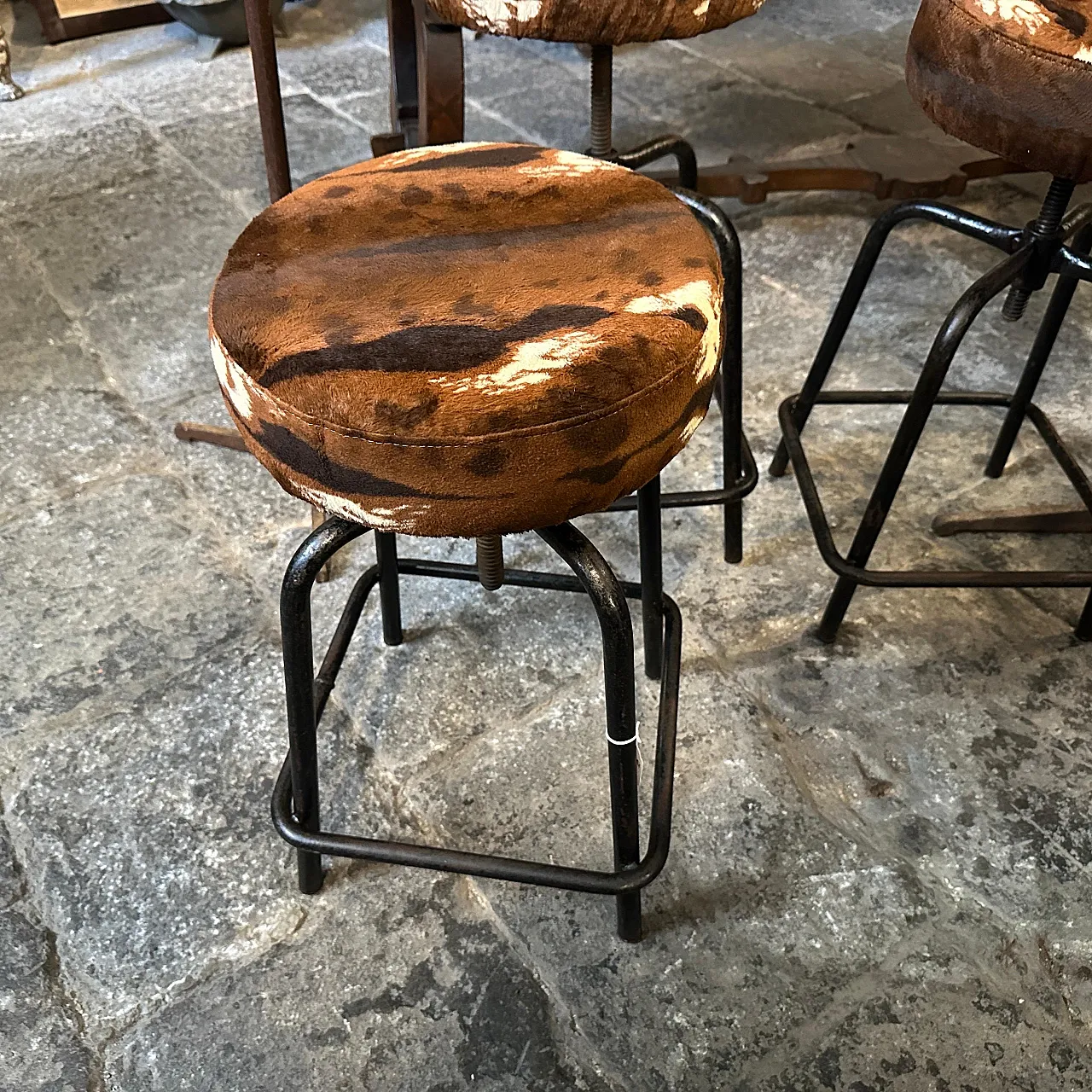 3 Adjustable iron and fabric footstools, 1950s 9