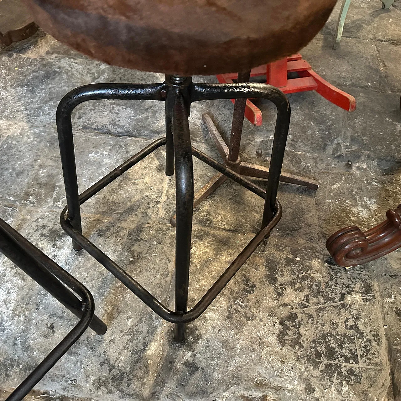 3 Adjustable iron and fabric footstools, 1950s 10