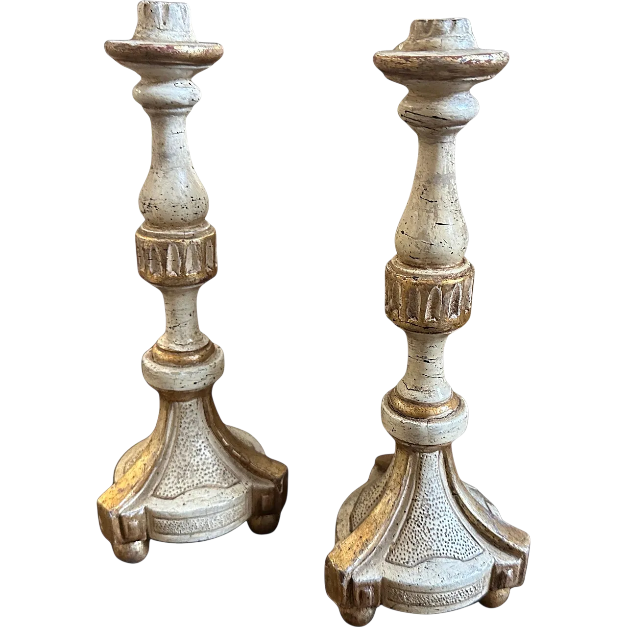 Pair of Louis XVI candlesticks in lacquered wood, 18th century 11