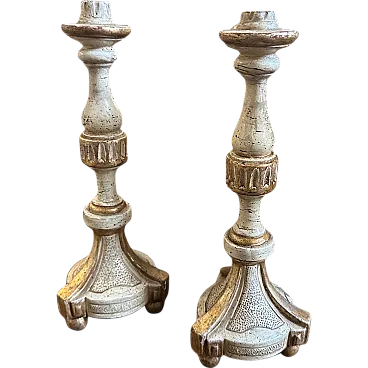 Pair of Louis XVI candlesticks in lacquered wood, 18th century