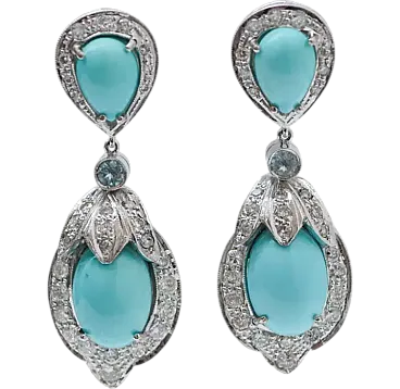 Platinum earrings with turquoise, topazes and diamonds, 1960s