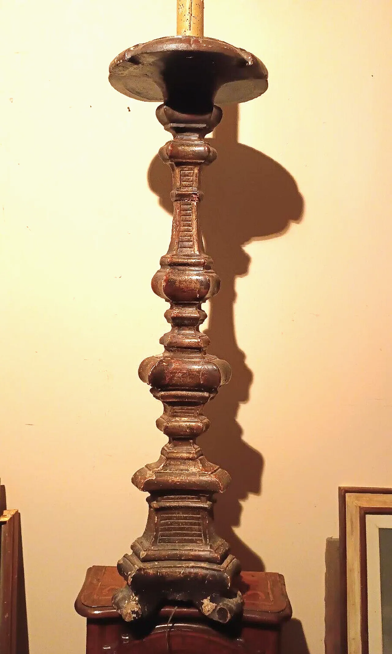 Silver-plated wooden candlestick, 18th century 1