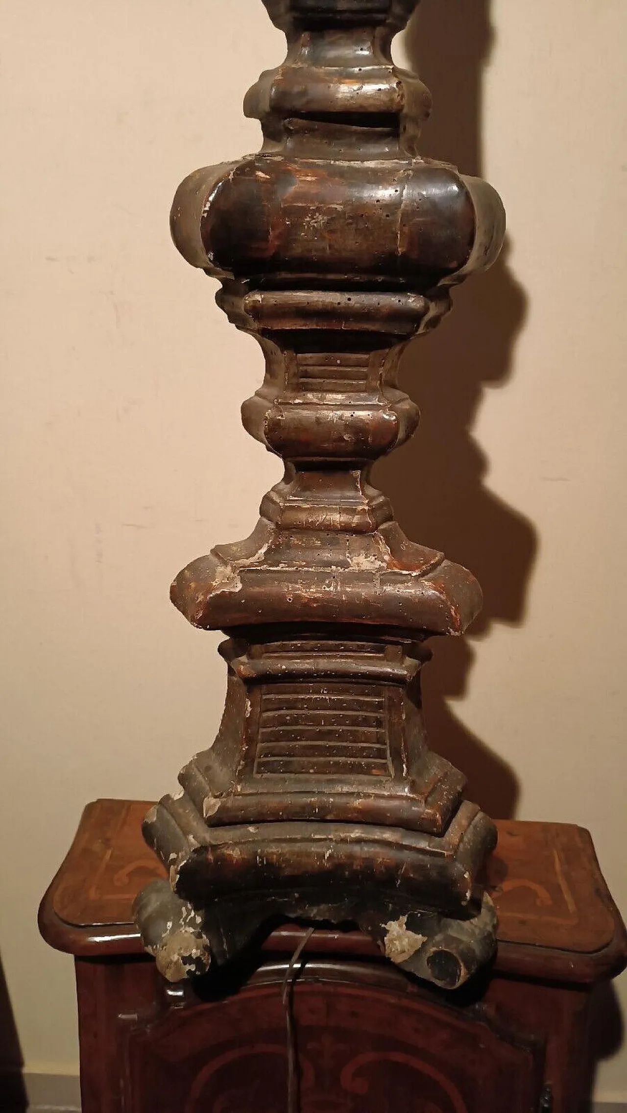 Silver-plated wooden candlestick, 18th century 11