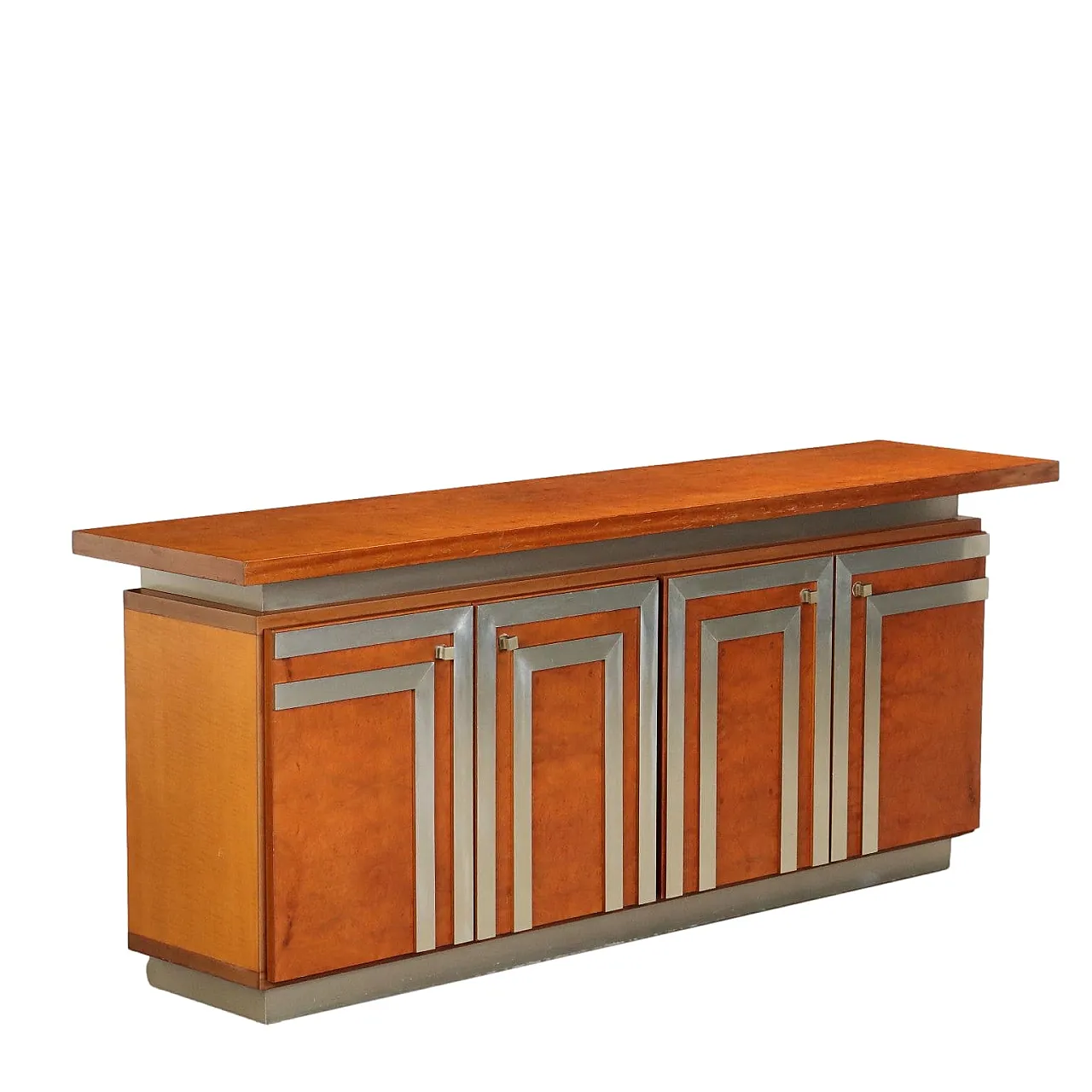 Credenza in radica impiallacciata e alluminio, fine '900 1