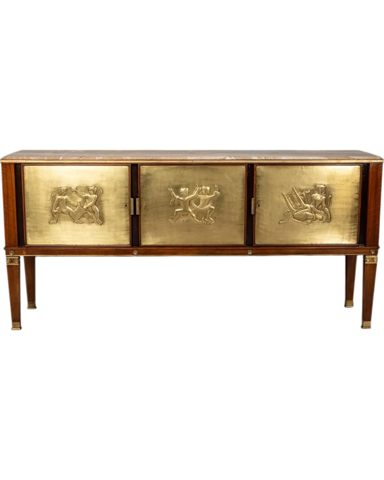 Sideboard in wood, brass and marble, 1940s 16