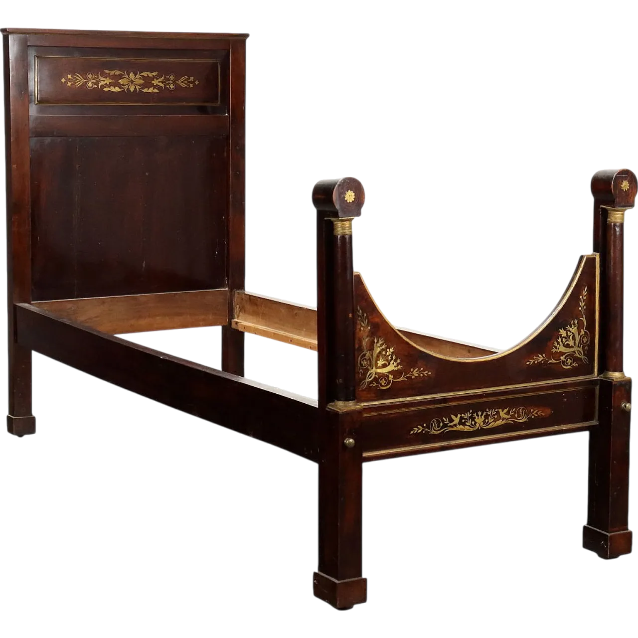 Empire single bed in walnut, early 19th century 10