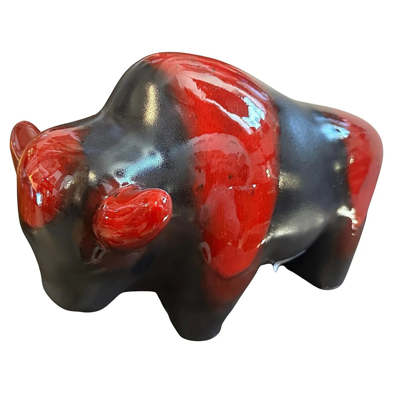 Red and black lava ceramics with German bison, 1980s 1