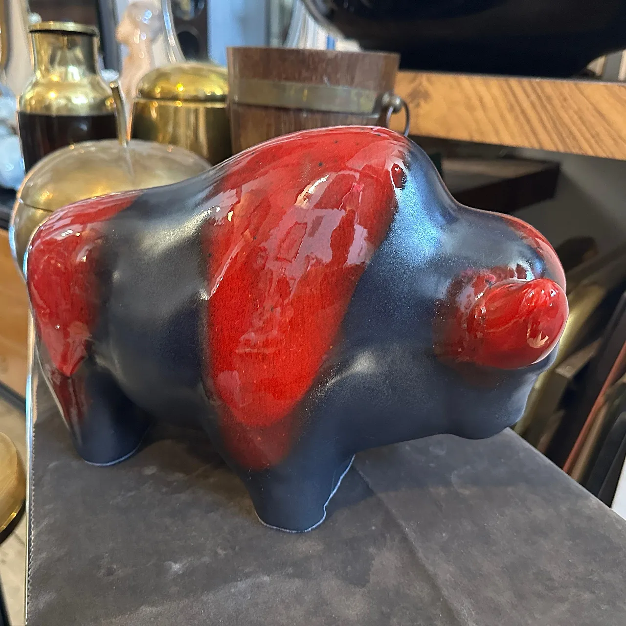 Red and black lava ceramics with German bison, 1980s 2