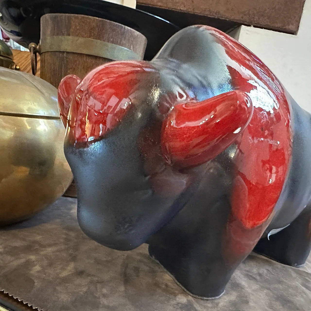 Red and black lava ceramics with German bison, 1980s 7