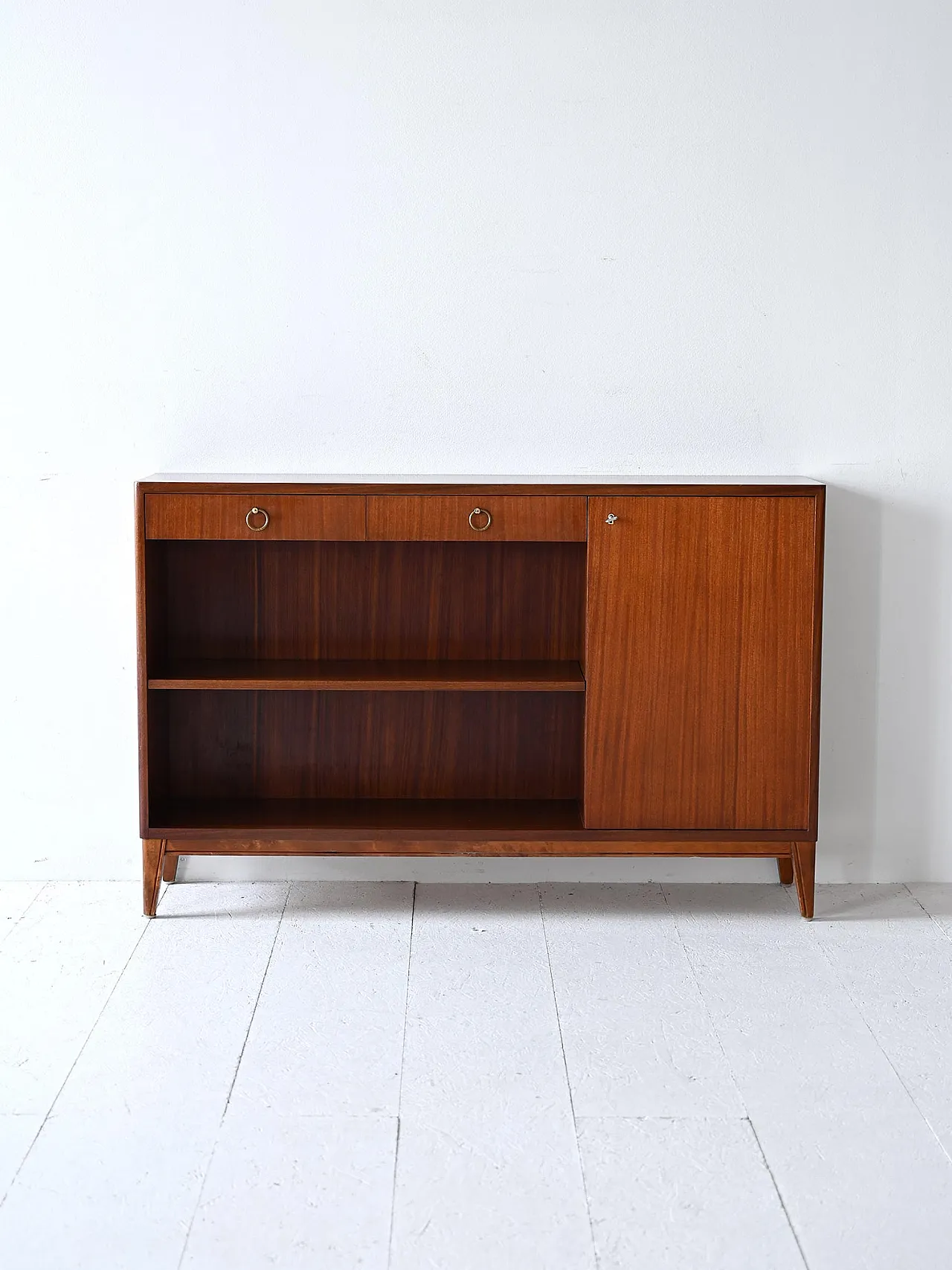 Mahogany bookcase with storage compartment, 60s 2